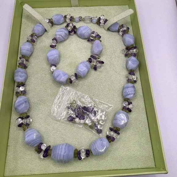 Ross Simon blue chalcedony Amethyst peridot beaded Necklace and bracelet - Picture 1 of 3
